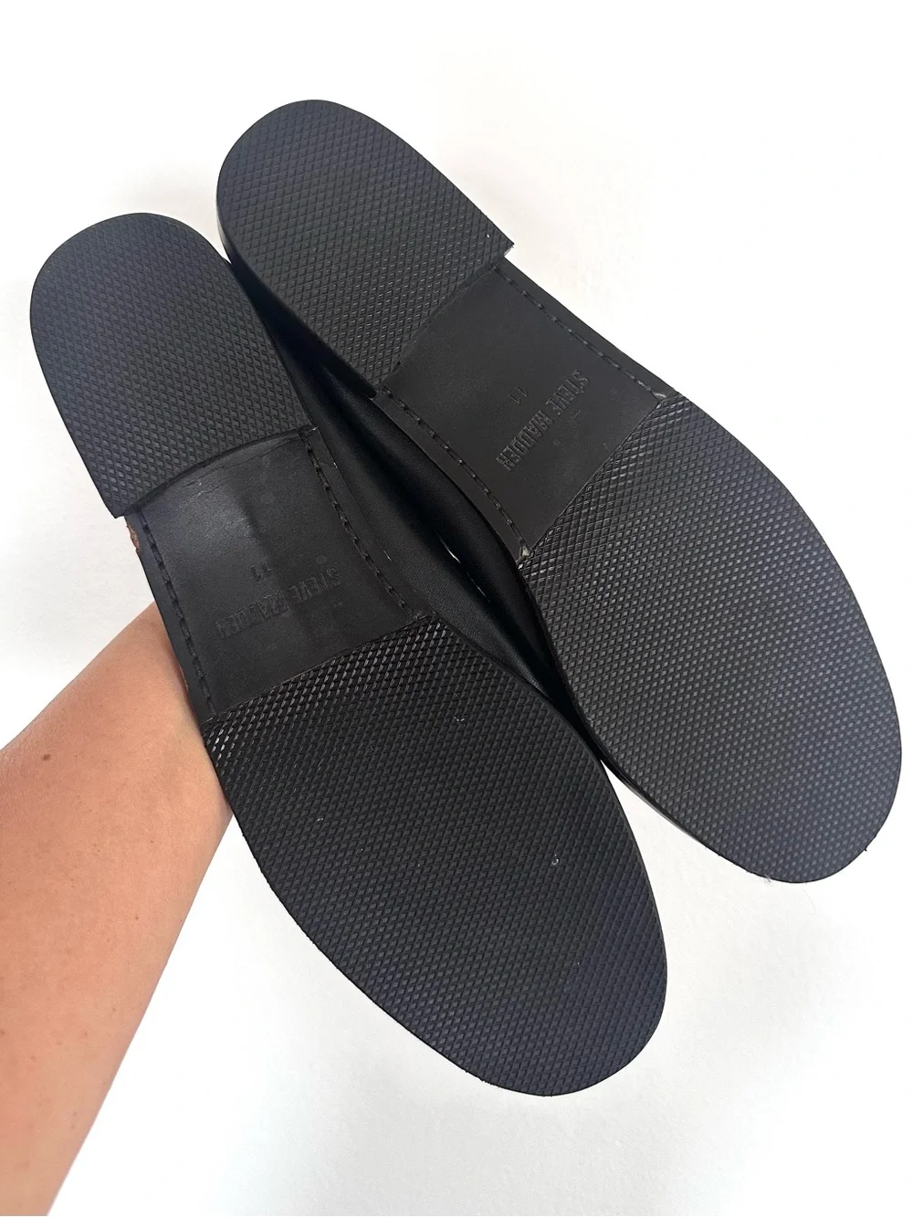 Steve Madden black leather ruched penny loafers size 11